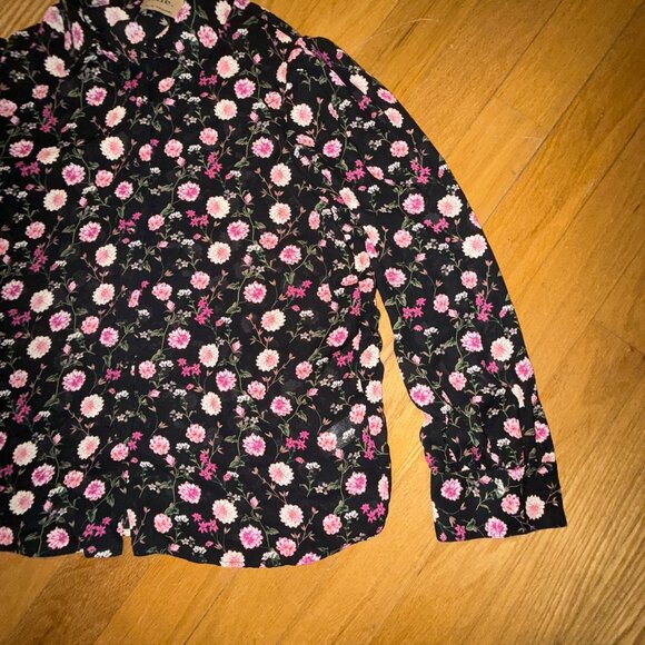 Elie Tahari Women's Small Black Dahlia Floral Long Sleeve Chiffon Blouse - Picture 4 of 8